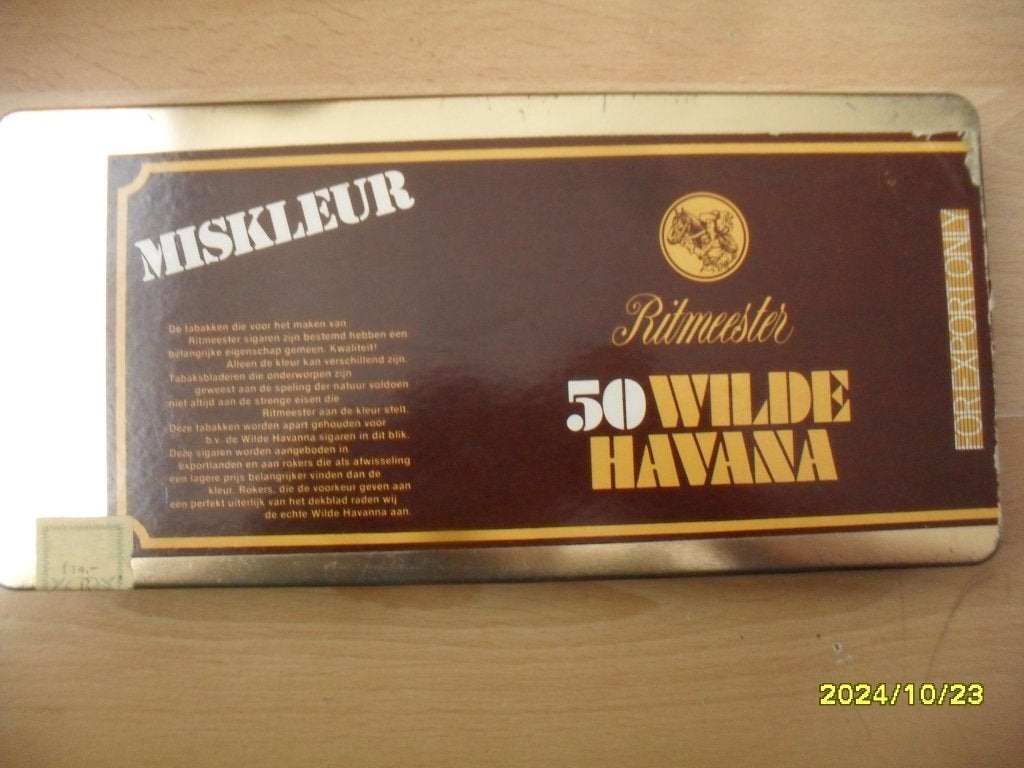 Oud Ritmeester "Miskleur" sigarenblik in zeer goede staat, Ophalen of Verzenden, Zo goed als nieuw, Tabaksdoos of Verpakking