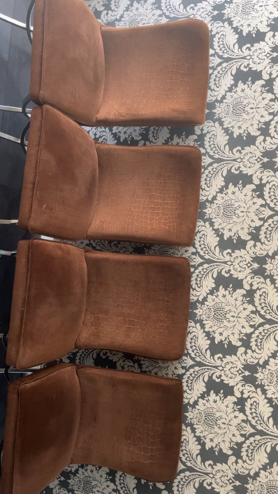 Set van 4 bruine stoelen met metalen onderstel, Ophalen, Gebruikt, Bruin, Vier