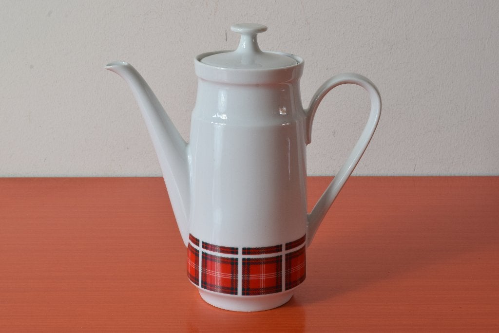 Retro vintage porseleinen koffiepot / theepot - Schotse Ruit, Overige typen, Ophalen of Verzenden, Zo goed als nieuw, Overige stijlen