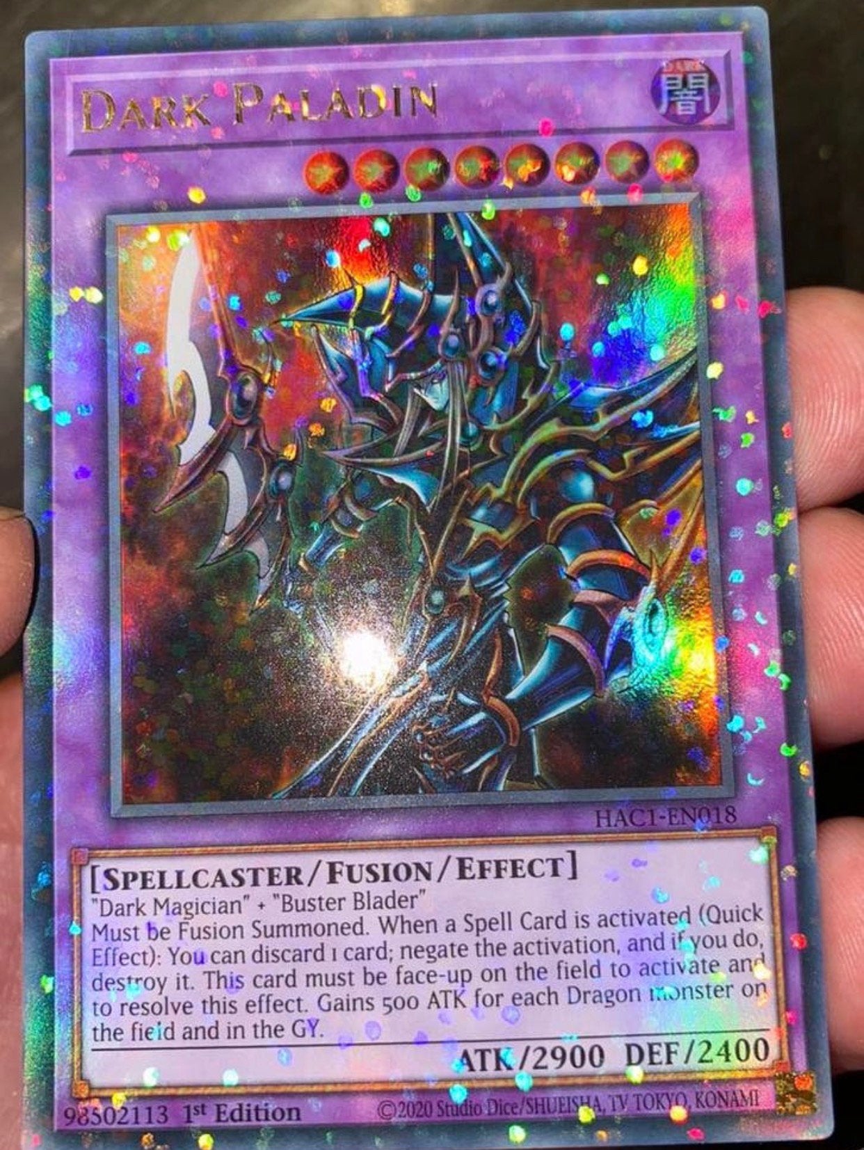 Yu-Gi-Oh! Dark Paladin HAC1 1st Edition !, Hobby en Vrije tijd, Verzamelkaartspellen | Yu-gi-Oh!, Ophalen of Verzenden, Zo goed als nieuw