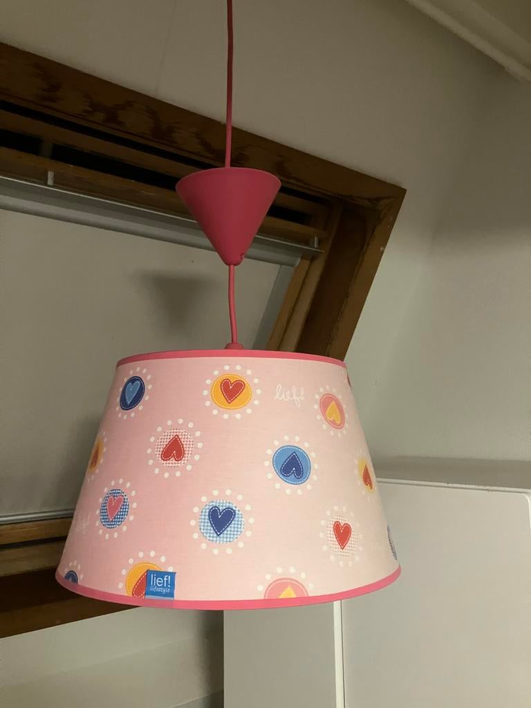 Lief! Kinderlamp - Roze met hartjes, Ophalen of Verzenden, Gebruikt, Stof, Minder dan 50 cm