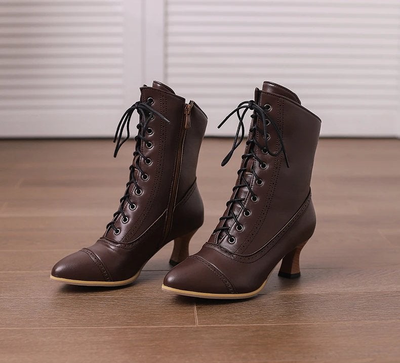 Bruine dames enkellaarzen met punt steampunk victoriaanse, Verzenden, Nieuw, Bruin, Lage of Enkellaarzen