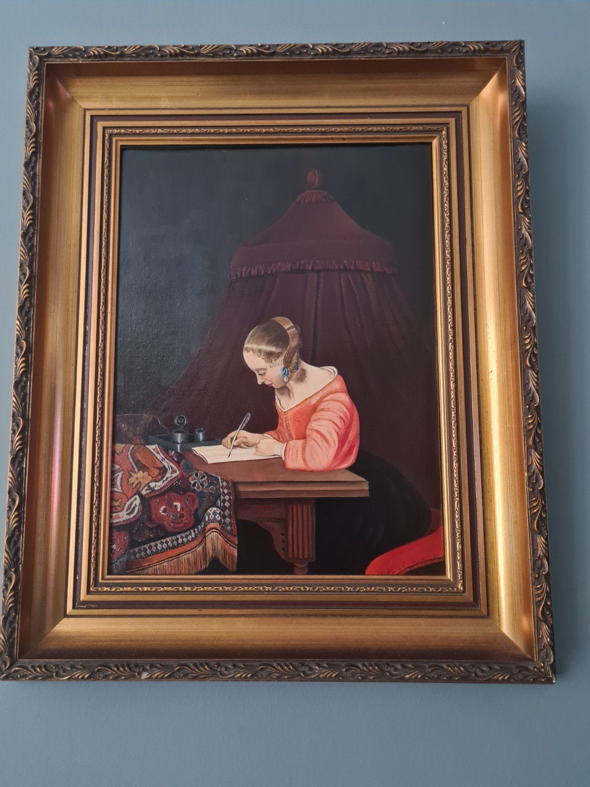 Prachtig klassiek schilderij van een schrijvende vrouw, Antiek en Kunst, Kunst | Schilderijen | Klassiek, Ophalen, Doek, Portret of Personen
