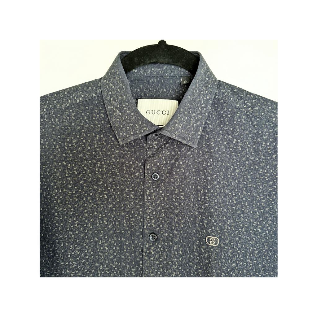 Authentic GUCCI Men's Floral Paisley Shirt - Made in Italy, Kleding | Heren, Overhemden, Ophalen of Verzenden, Gedragen, Blauw