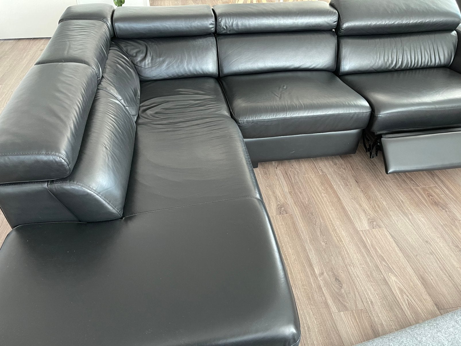 Goossens leren hoekbank met relaxfunctie 280/220cm, Ophalen, Zo goed als nieuw, Leer