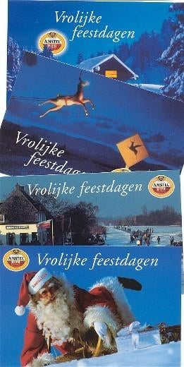 4x Bier Kerst-/Vrolijke Feestdagen- Amstel Bier voor € 2,-, Verzenden, 1980 tot heden, Ongelopen, Feest(dag)