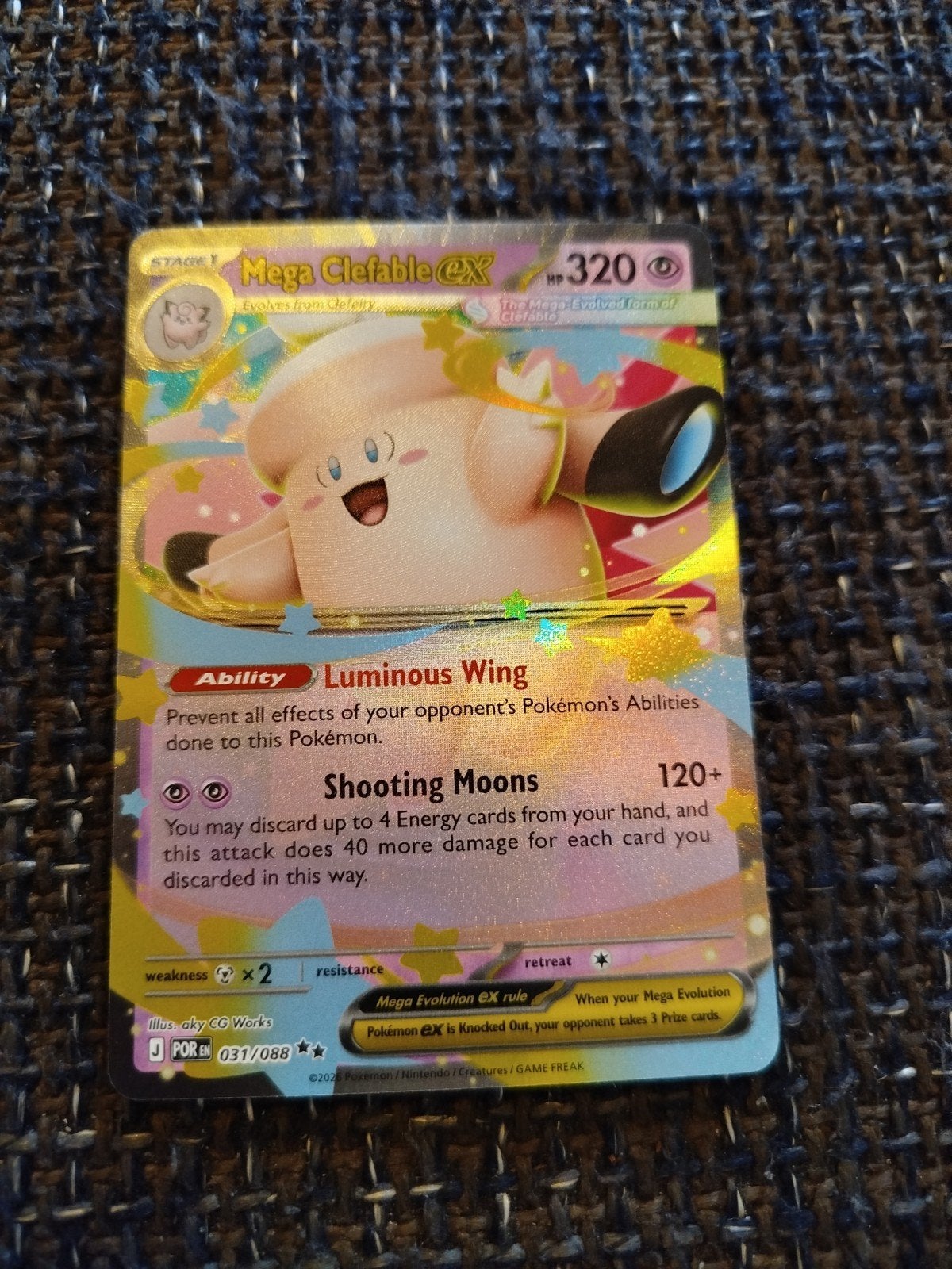 Mega Clefable EX Pokémon Kaart - Zeldzaam en Holografisch, Ophalen of Verzenden, Zo goed als nieuw, Losse kaart, Foil