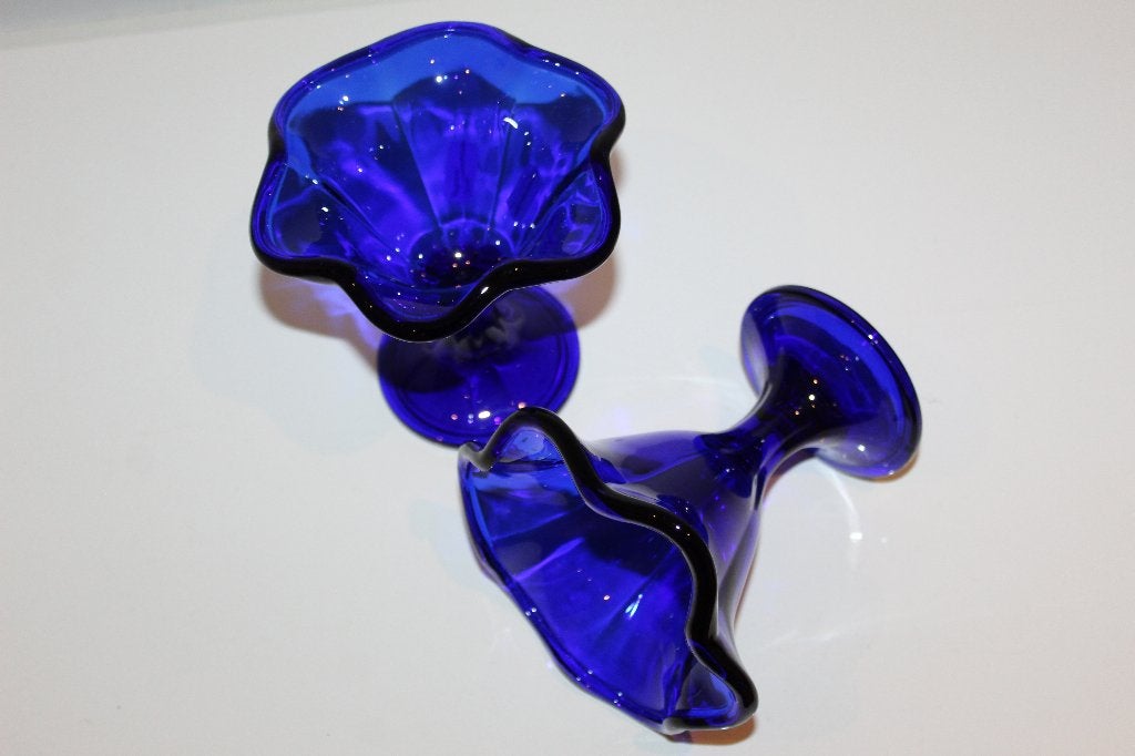Set van 2 blauwe glazen ijscoupes, Glas of Glazen, Vintage, Ophalen of Verzenden, Glas