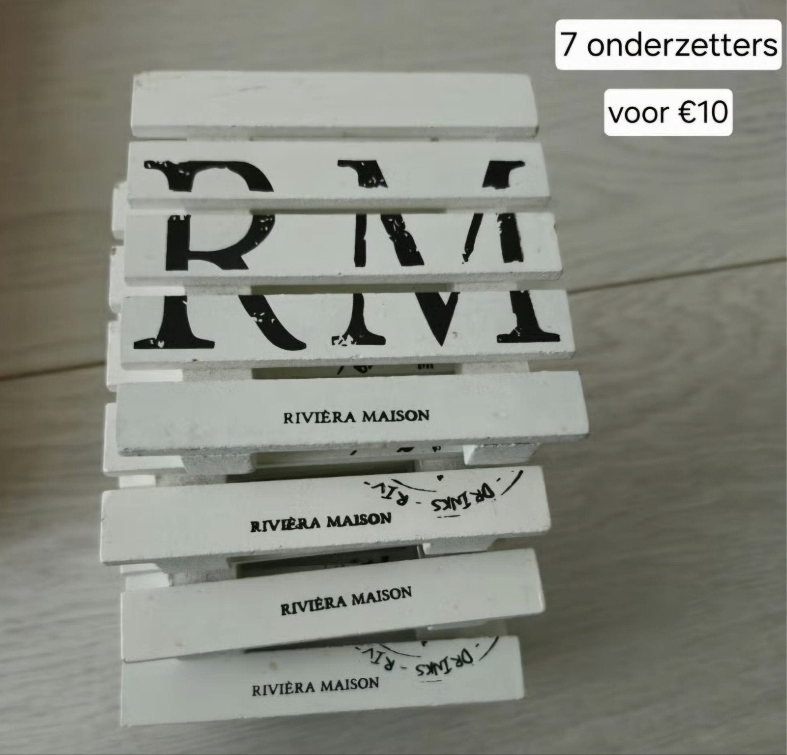 7 Riviera Maison onderzetters, Ophalen, Hout, Glasonderzetter, Zo goed als nieuw