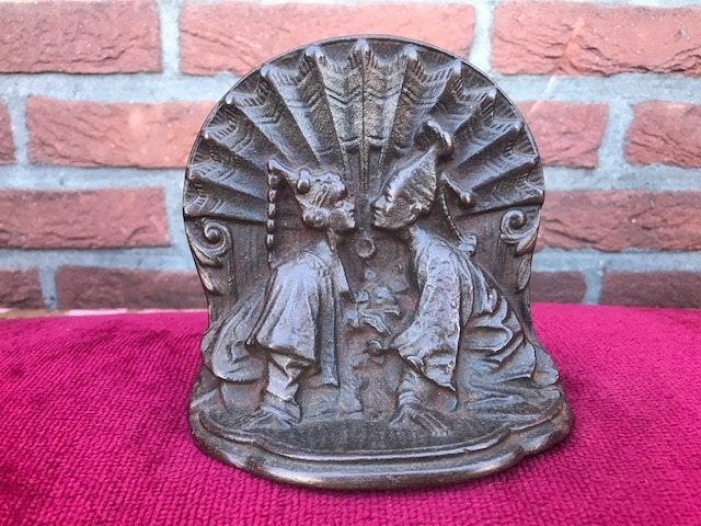 antieke metalen boekensteun, art-deco/Chinoiserie, Antiek en Kunst, Handgemaakt, Ophalen of Verzenden, 12 cm, Metaal