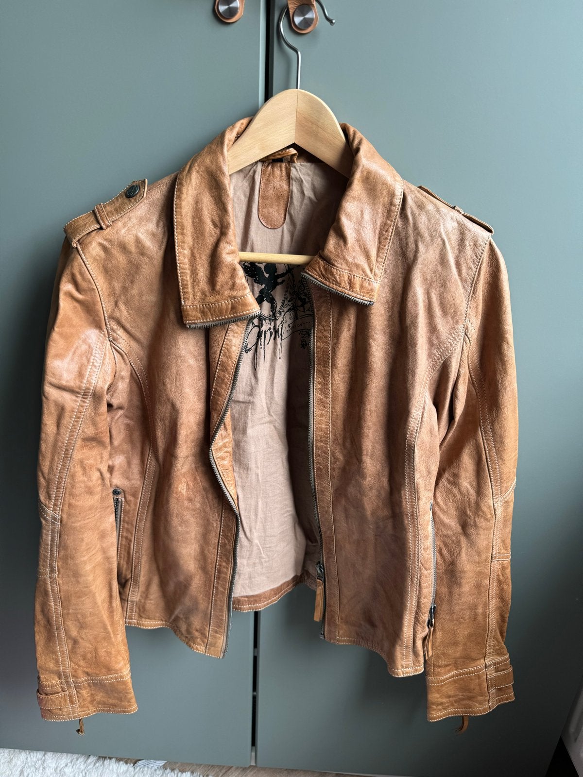 Gipsy leren jasje in cognacbruin, maat M, Ophalen of Verzenden, Zo goed als nieuw, Maat 38/40 (M), Bruin