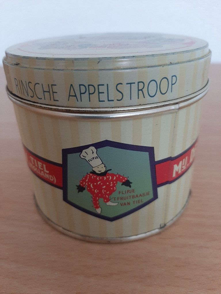 Flipje Tiel: conservenblik uit de vorige eeuw van 8 x 8 cm., Ophalen of Verzenden, Gebruikt, Overige
