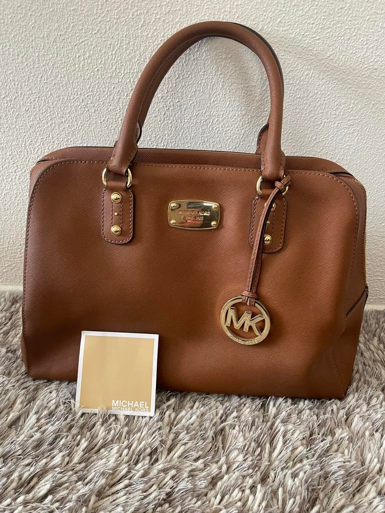 Michael Kors Handtas - Cognac Leer met Schouderband, Ophalen of Verzenden, Zo goed als nieuw, Bruin, Handtas
