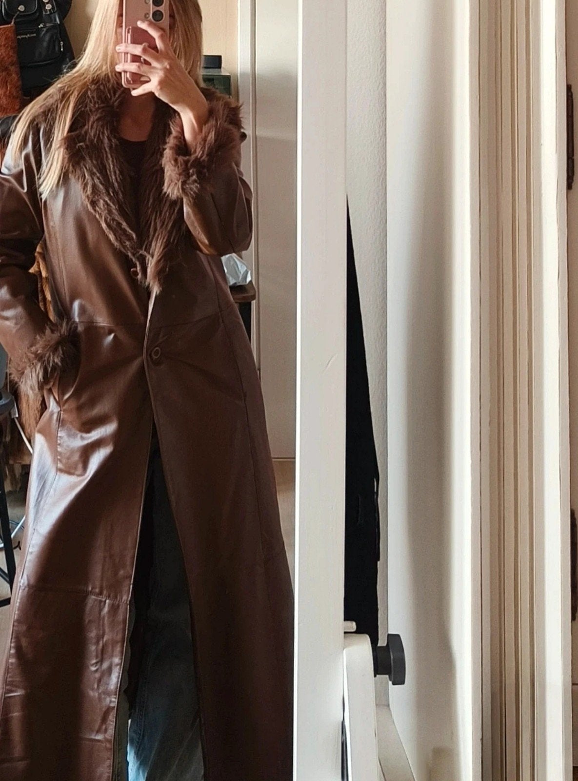 Leren Penny Lane Trenchcoat - Afghan Coat, Maat 38/40 (M), Bruin, Elements, Ophalen of Verzenden