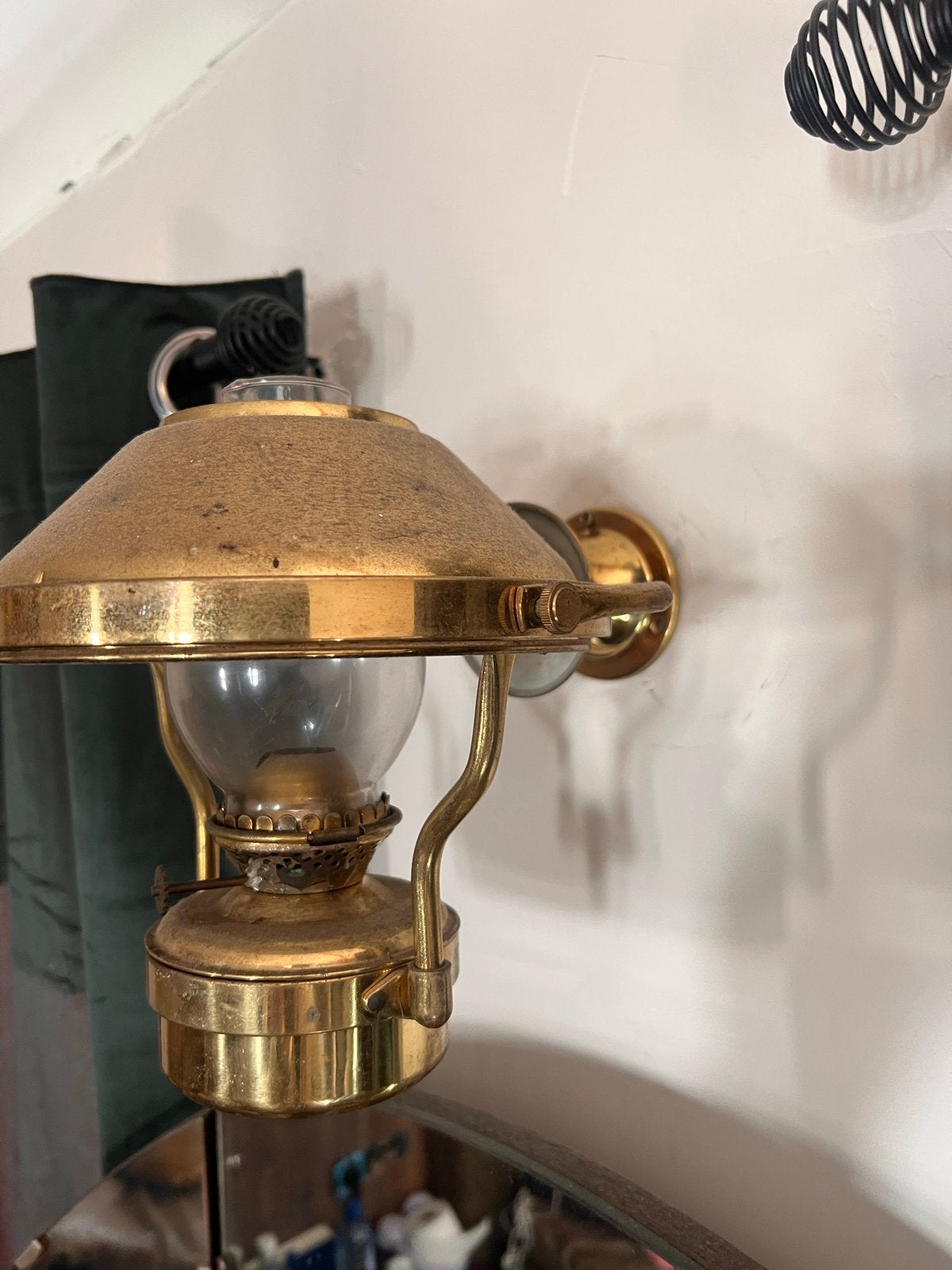 Antieke Messing Scheepslamp / Olielamp - Wandmodel, Antiek en Kunst, Ophalen of Verzenden