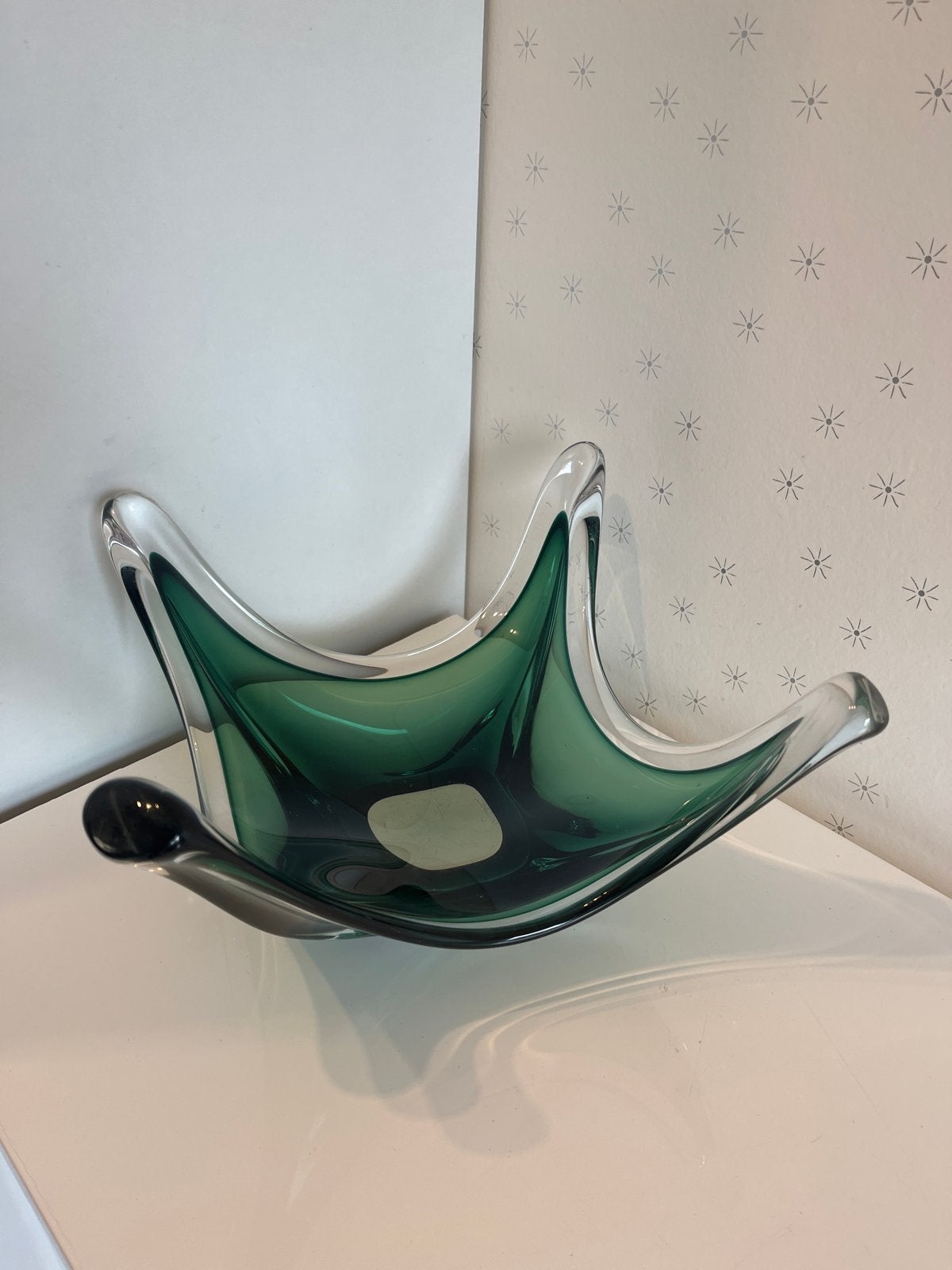Val Saint Lambert glazen schaal, groen en helder glas, Ophalen