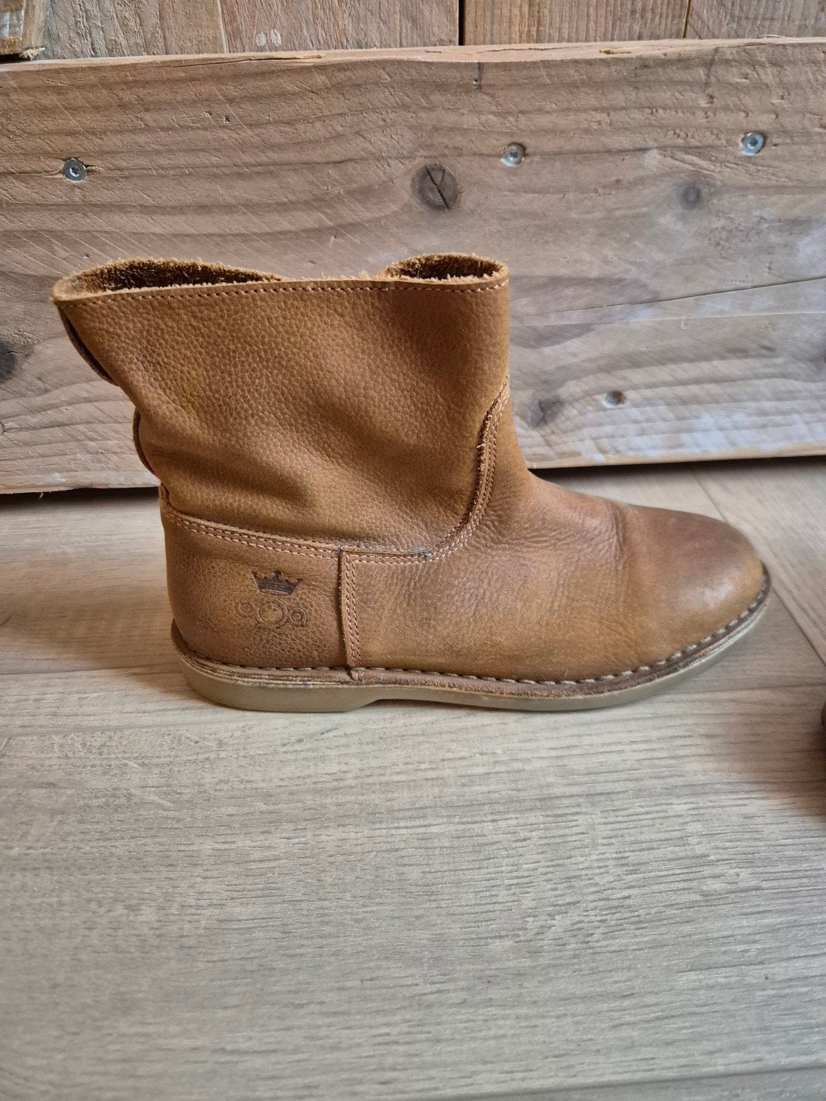 Shabby-model leren enkelboot cognac - maat 38, Ophalen of Verzenden, Zo goed als nieuw, Bruin, Lage of Enkellaarzen
