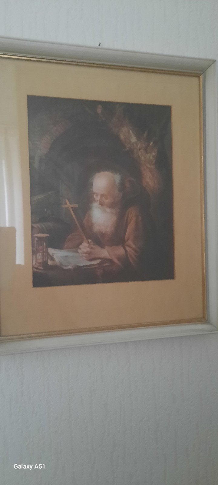 Schilderij met kluizenaar Op zijde gedrukt 38x32, Ophalen