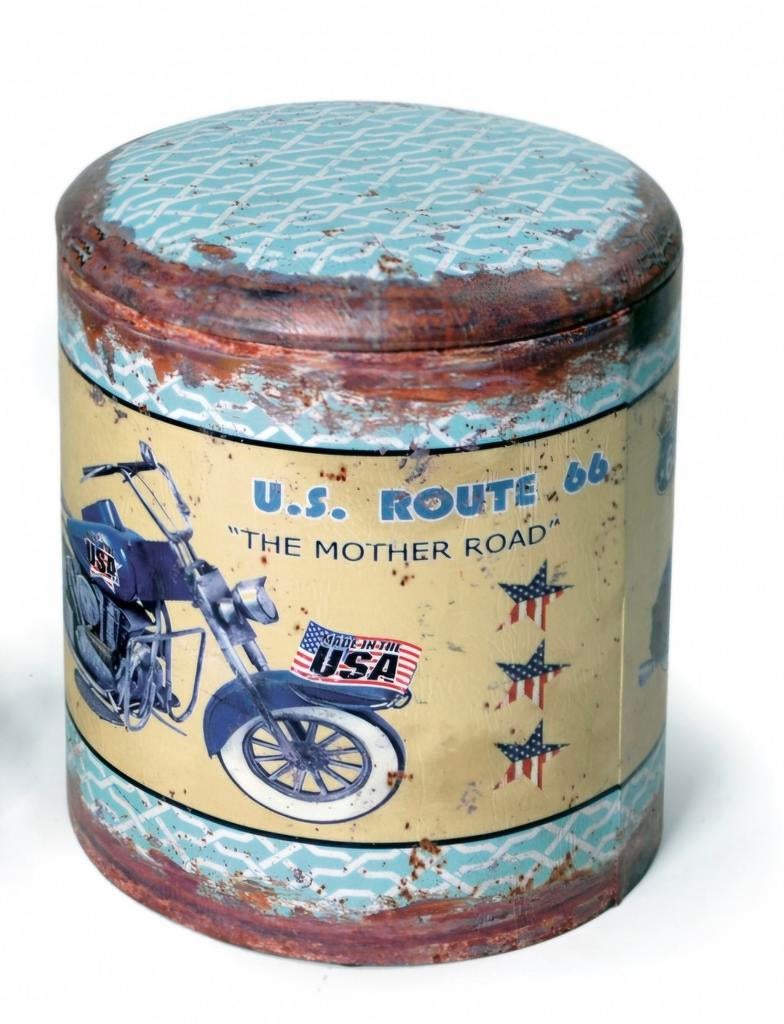 Route 66 poef / bijzet krukje NIEUW, Ophalen of Verzenden, Nieuw, Hout
