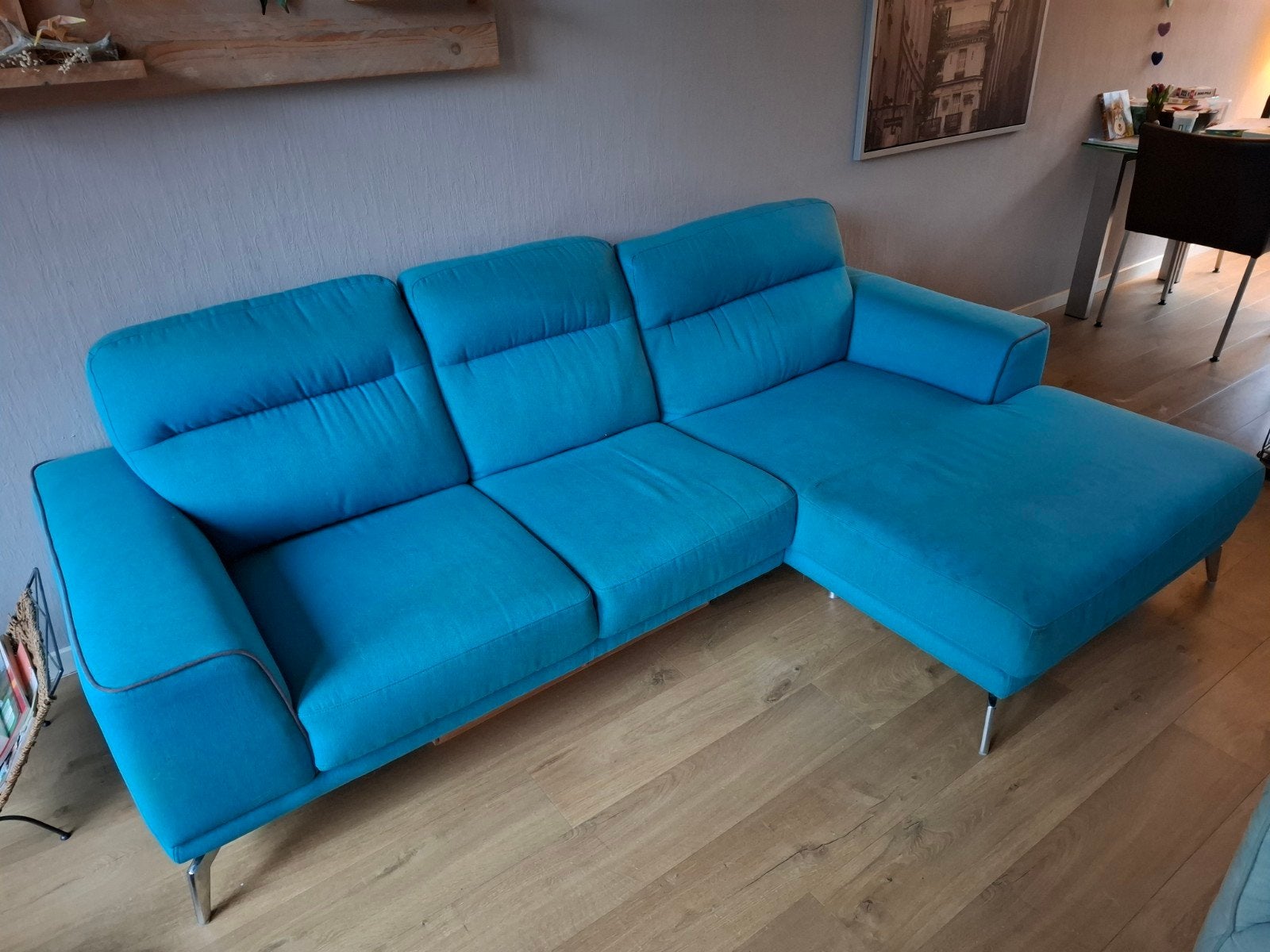 Te koop: turquoise bankstel, Ophalen, Gebruikt, Stof