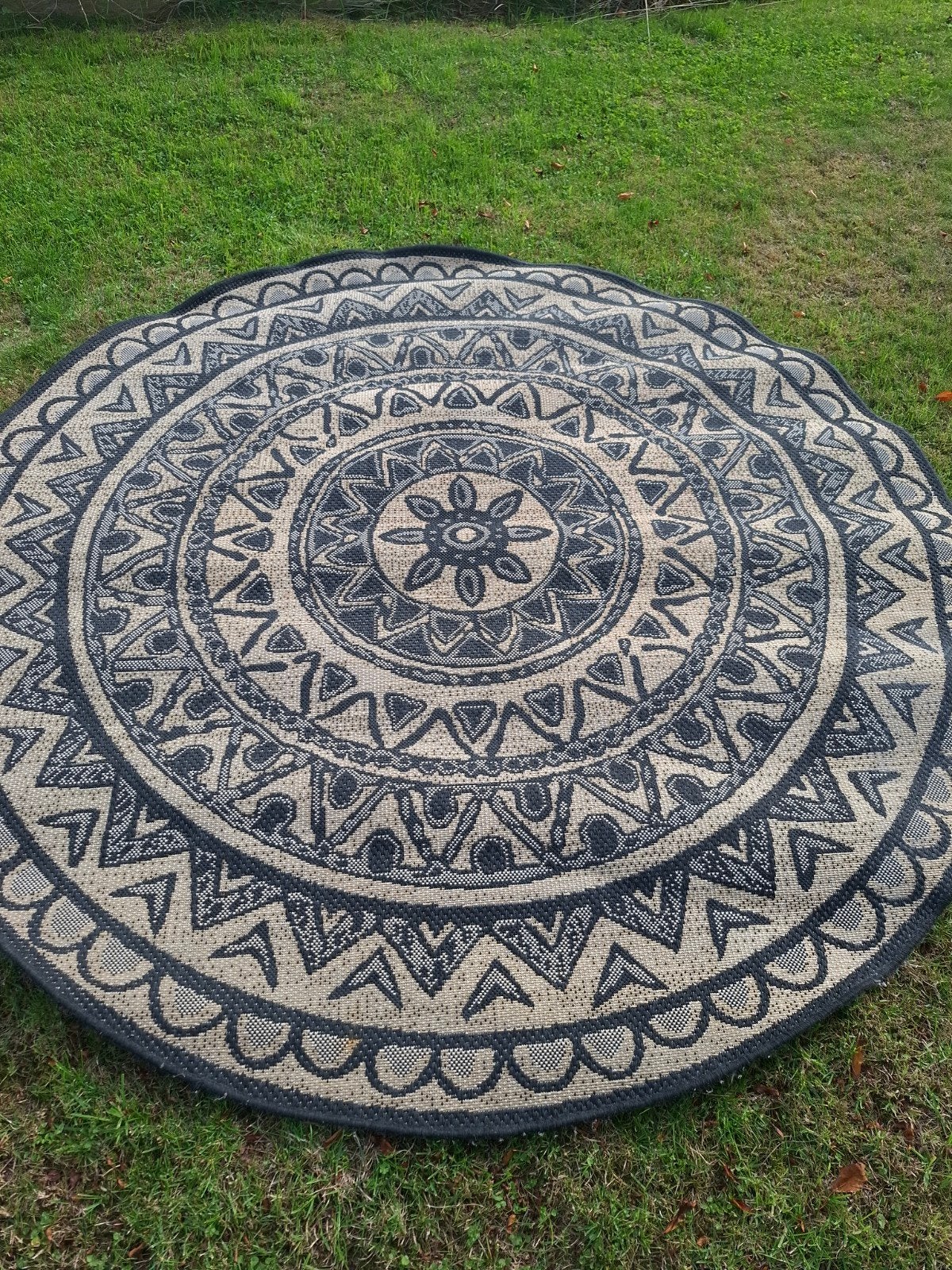 Juten rond vloerkleed met mandala patroon, Ophalen, 150 tot 200 cm, Rond, Bohemian, Mandala