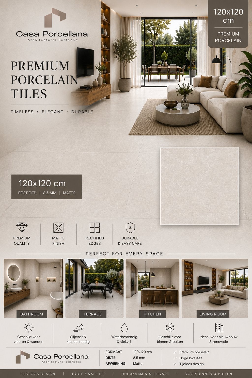 Premium Porseleinen Tegels 120x120 120x60 90x90 Uit voorraad, Ophalen, 60 cm of meer, Nieuw, 10 m² of meer