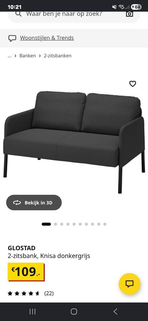 GLOSTAD 2-zitsbank, Knisa donkergrijs, Ophalen, Modern, Compact, 150 tot 200 cm, Tweepersoons