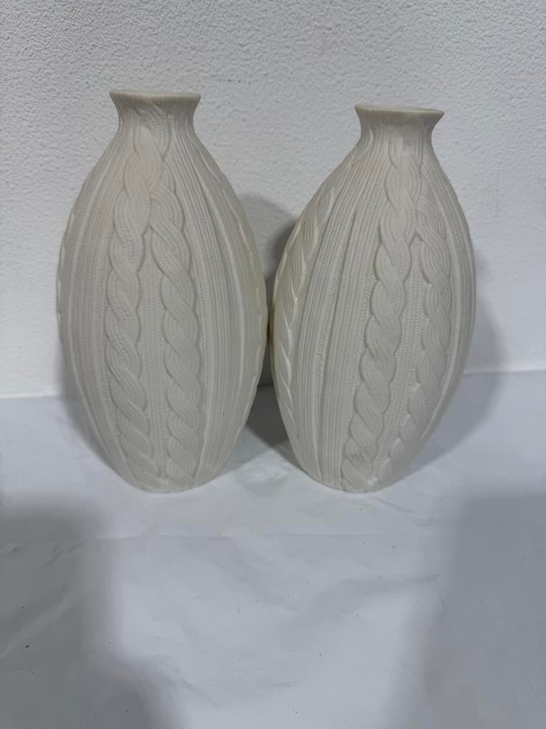 Set van 2 crèmekleurige vazen met kabelpatroon, Antiek en Kunst, Ophalen of Verzenden