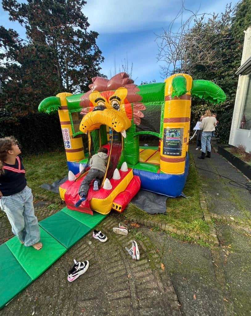 Springkussen leeuw te huur, Ophalen of Verzenden, Zo goed als nieuw, Verjaardag