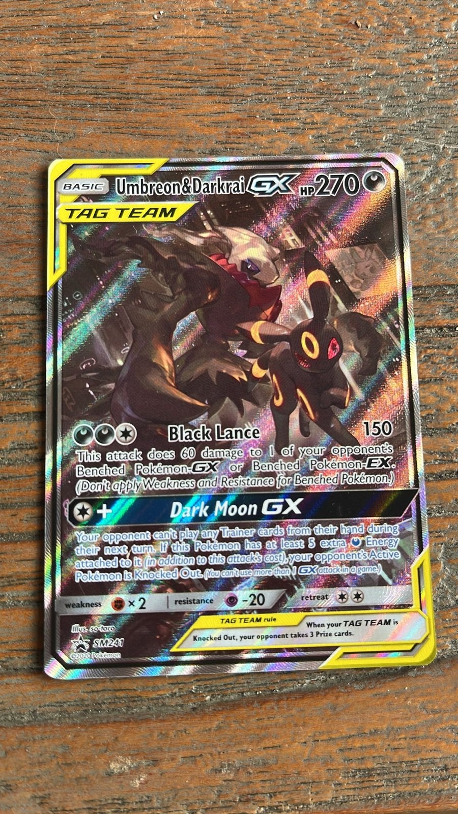 Umbreon & Darkrai GX Tag Team Pokemon Kaart Near Mint, Ophalen of Verzenden, Zo goed als nieuw, Losse kaart, Foil