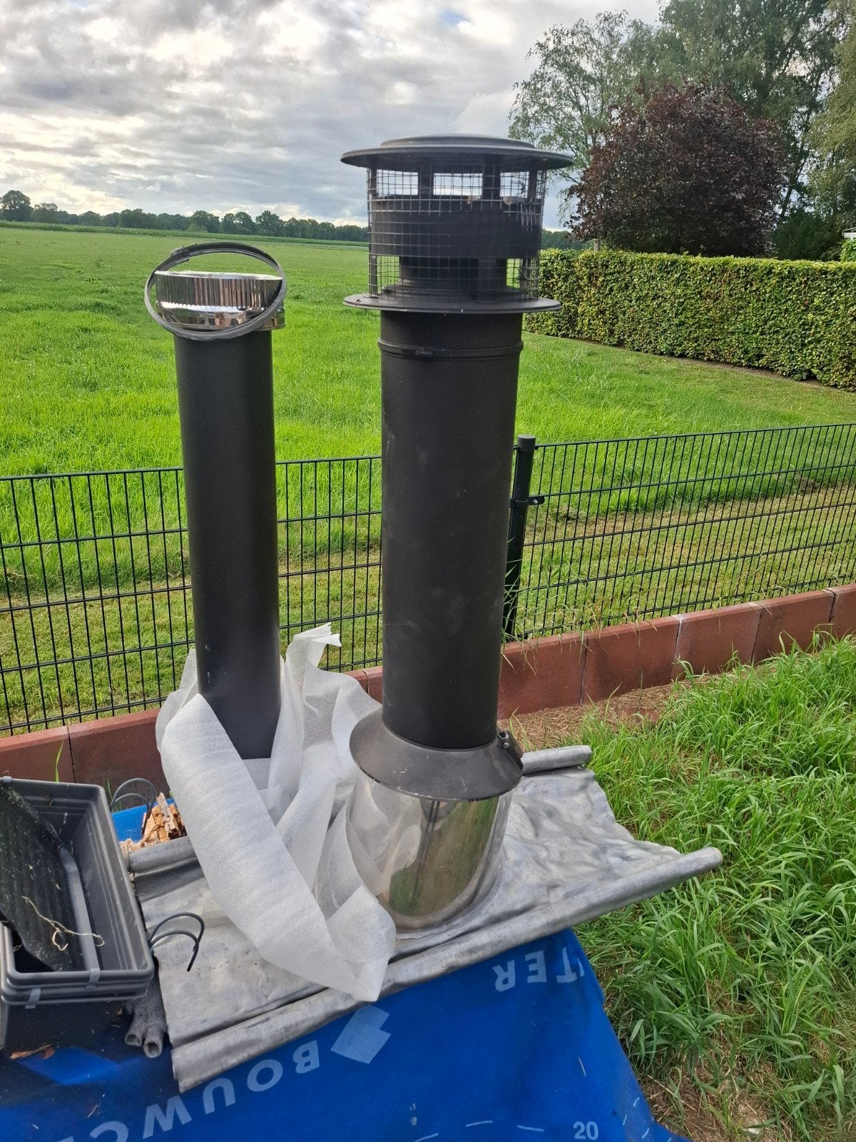 Holetherm dubbelwandig 150mm trekkap loodslab regenkraag 1 m, Ophalen, Afvoer, Nieuw, Rvs