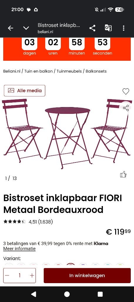 Ongebruikt bordeaux rood tuinset, Overige materialen, Nieuw, Tuinset, Ophalen