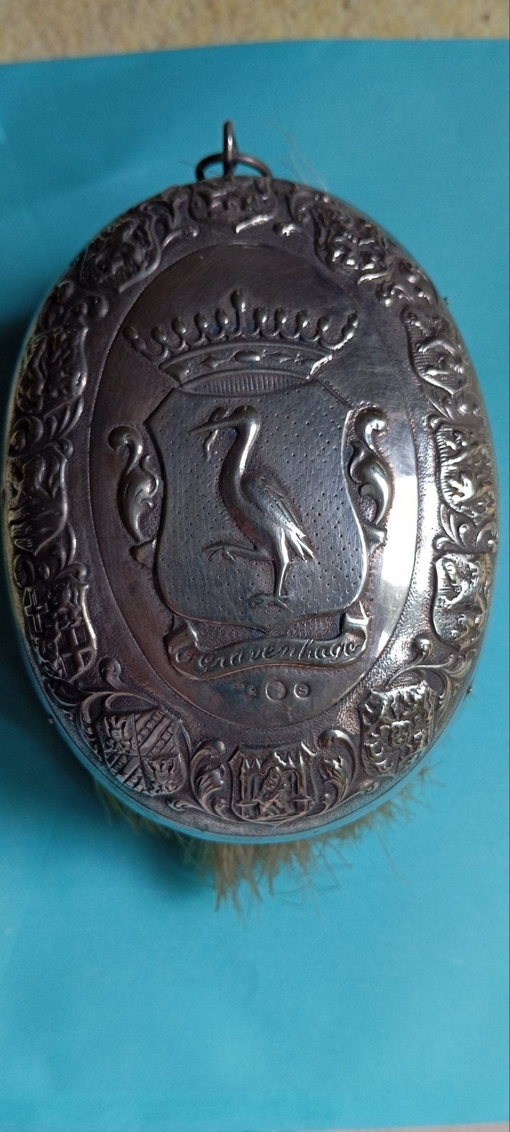 antieke zilver borstel met OOIEVAAR van GRAVENHAGE 1927, Ophalen of Verzenden, Zilver