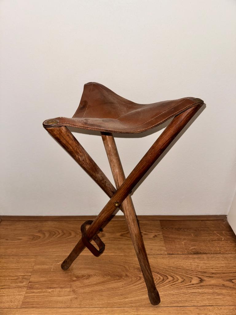 Vintage Deense design vouwkruk – leer&hout – mid jaren 60, Antiek en Kunst, Antiek | Meubels | Stoelen en Banken, Ophalen of Verzenden