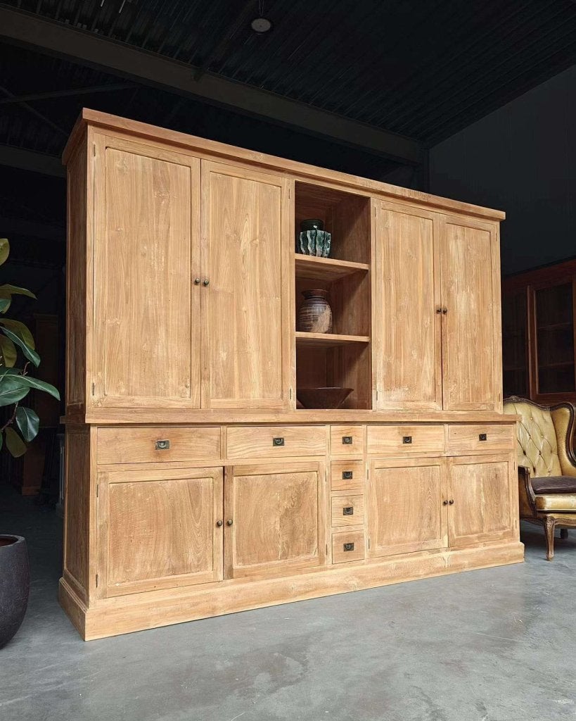 Bergruimte! teakhouten buffetkast | Wandkast teak #5463, Gebruikt, Met deur(en), -, 200 cm of meer