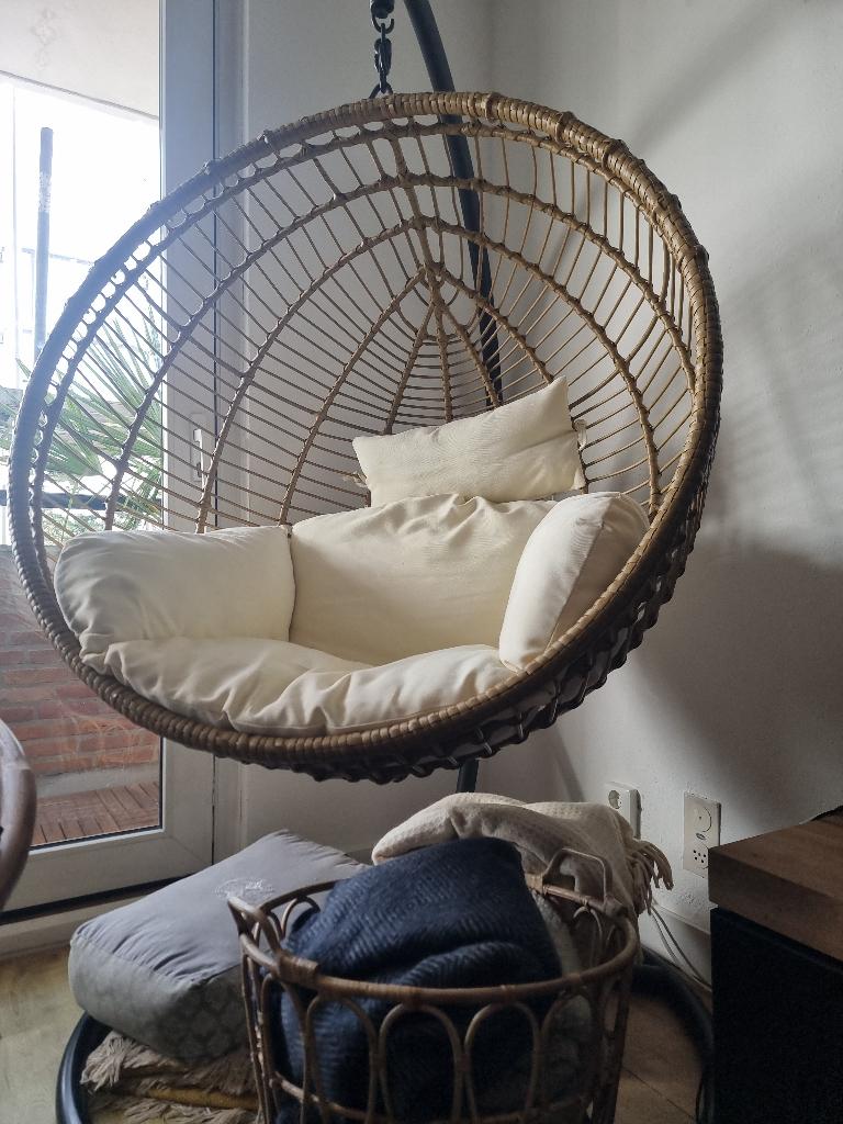 Hangstoel cocoon XL met standaard - naturel - ø105x186 cm, Tuin en Terras, Tuinstoelen, Ophalen, Gebruikt, Plastic