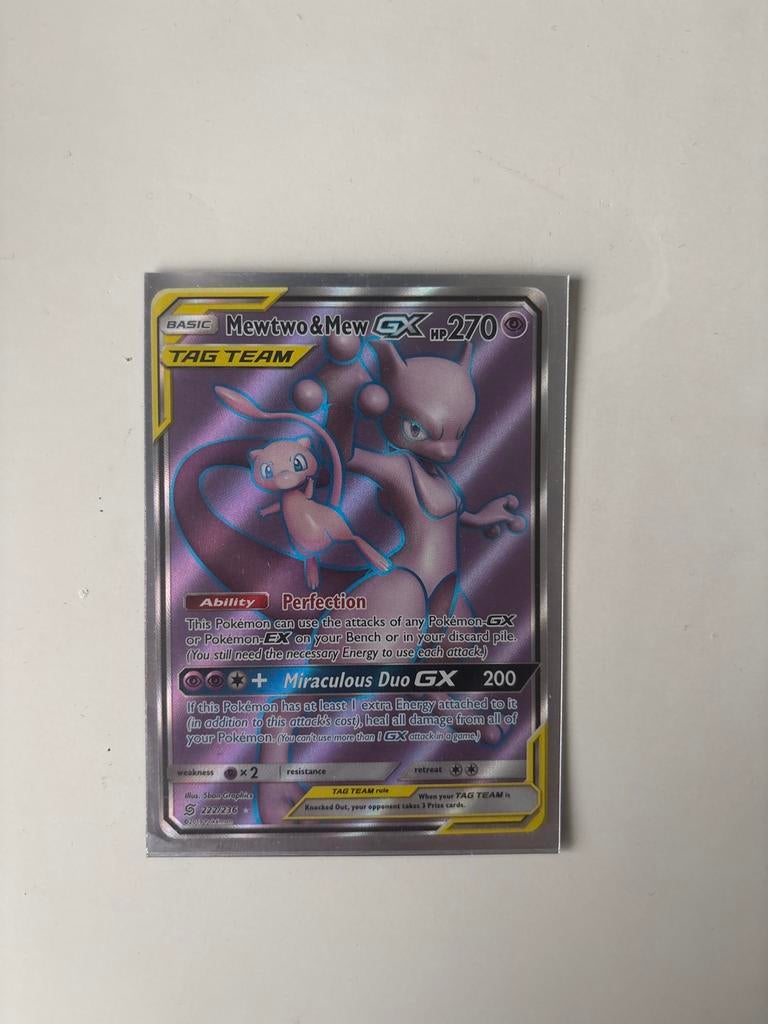 Mewtwo & Mew GX TAG TEAM Pokémon Kaart (222/236), Ophalen of Verzenden, Zo goed als nieuw, Losse kaart
