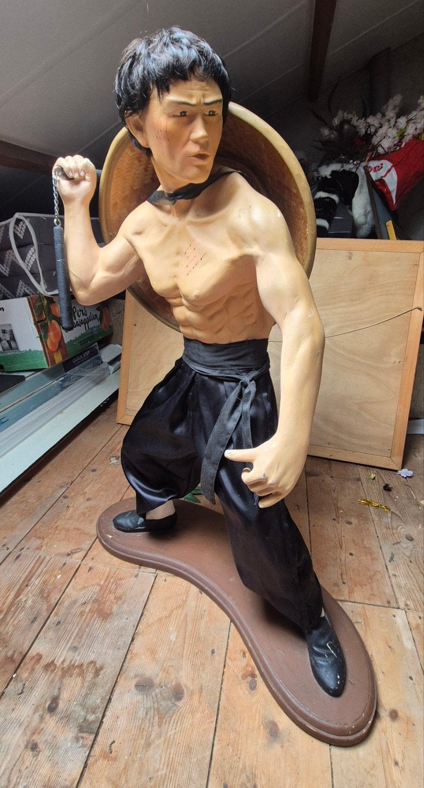 Vintage Bruce Lee beeld - 90cm hoog, Ophalen, 50 - 100 cm, Handgemaakt, Overige materialen