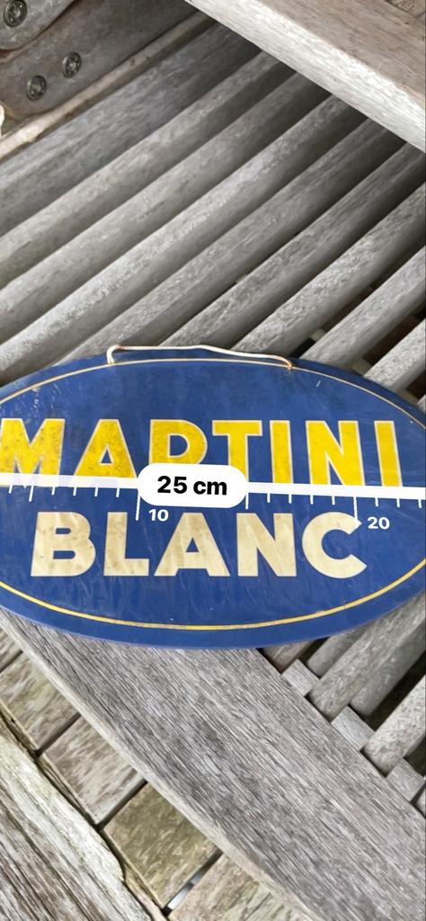 Vintage Martini Blanc reclamebord, ovaal, 25x15 cm, Ophalen of Verzenden, Gebruikt, Reclamebord