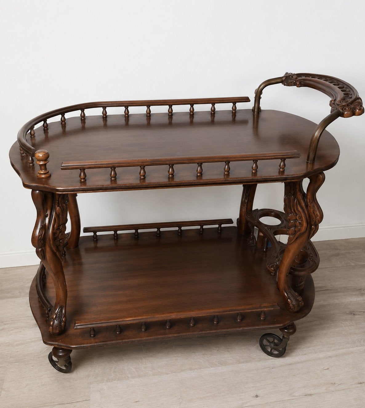 Antieke houten serveerwagen met wielen, Ophalen of Verzenden