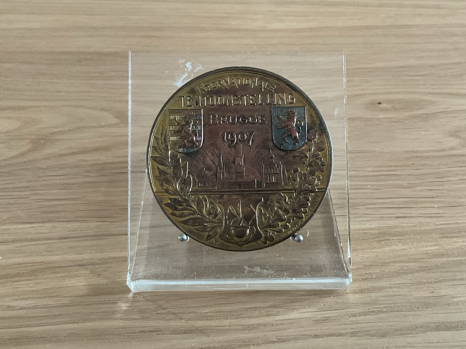 Historische medaille Int. Tentoonstelling Brugge 1907, Postzegels en Munten, Penningen en Medailles, Ophalen of Verzenden, Brons