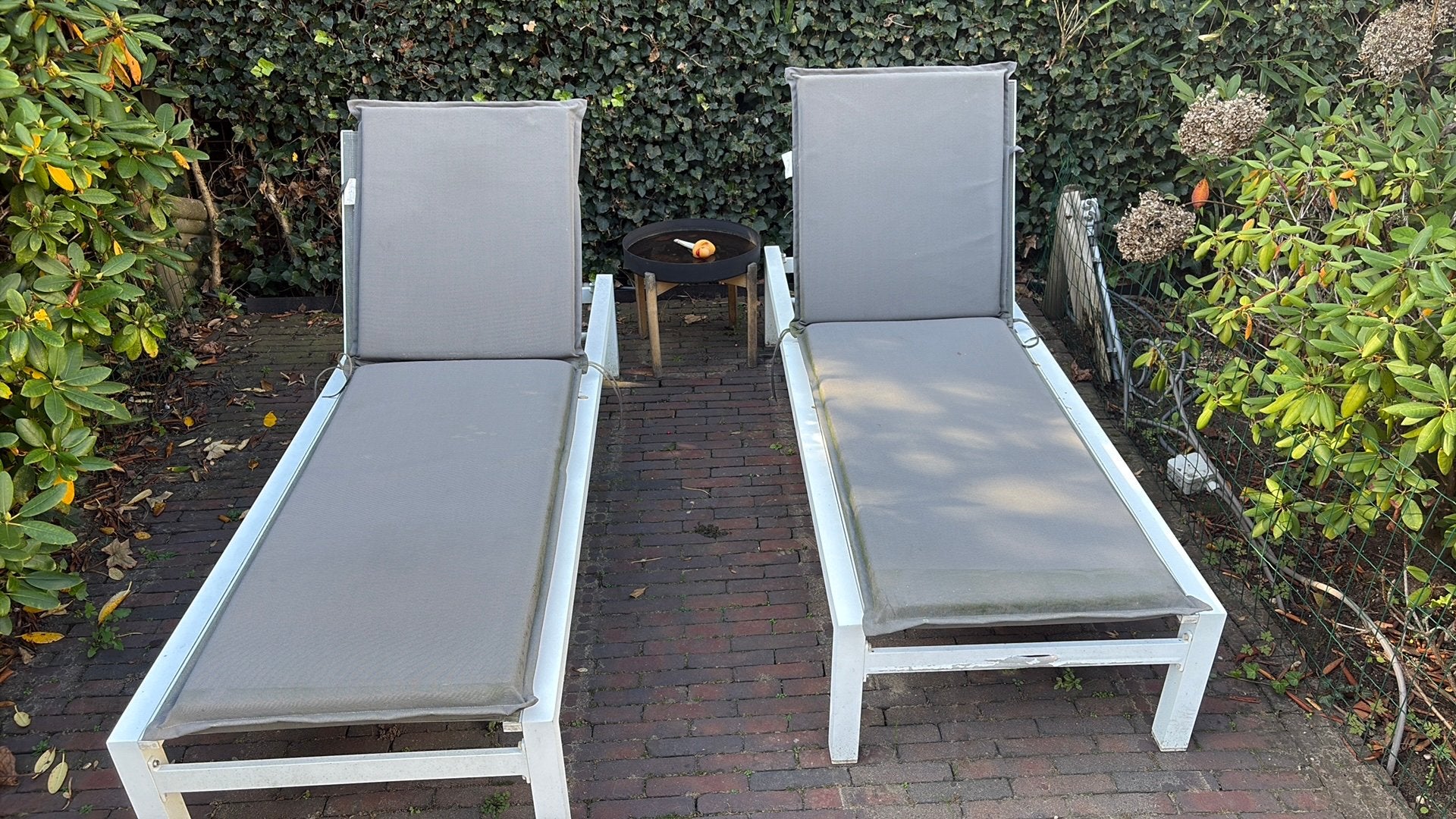 Twee ligbedden met kussen, Tuin en Terras, Ophalen, Gebruikt, Aluminium, Verstelbaar