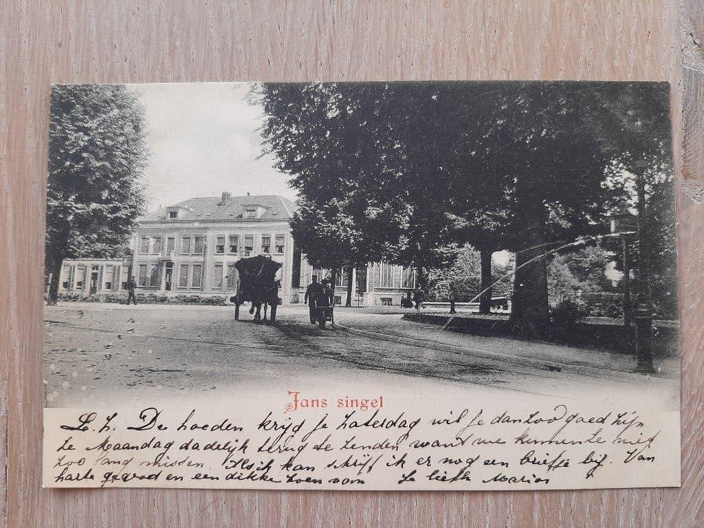 oude kaart Arnhem Jans Singel paard en wagen kruiwagen 1908?, Ophalen of Verzenden, Voor 1920, Gelopen, Gelderland
