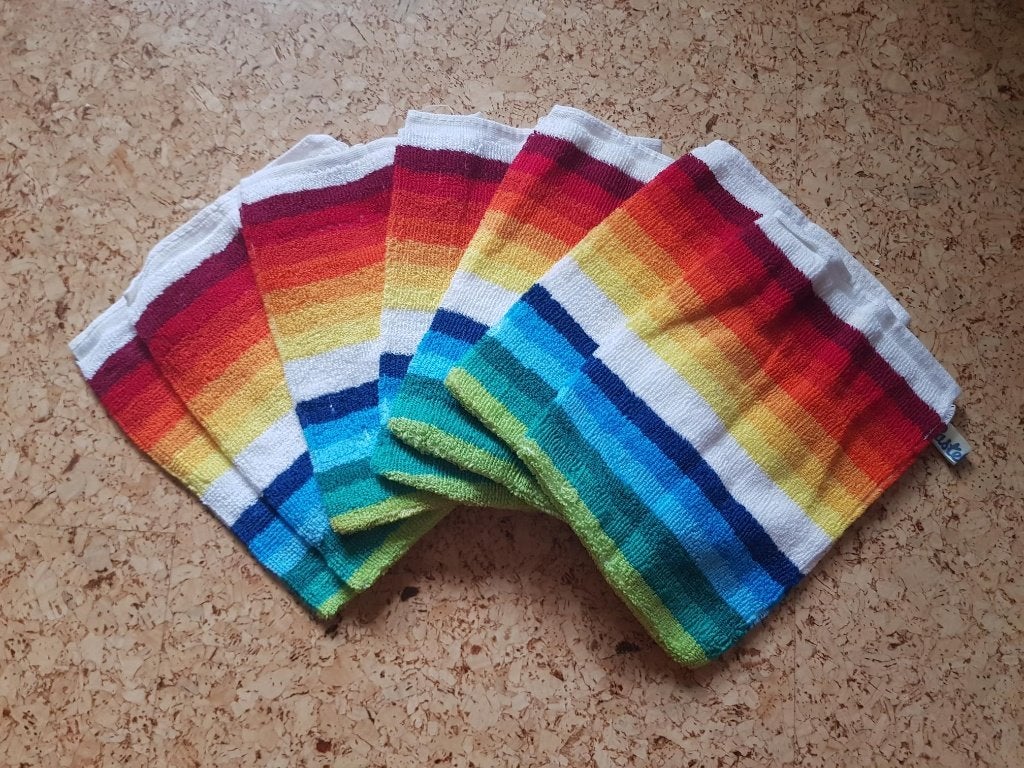 Nieuwe retro vintage Castella washandjes - Regenboogkleuren, Meerkleurig, Overige merken, Overige typen, Nieuw