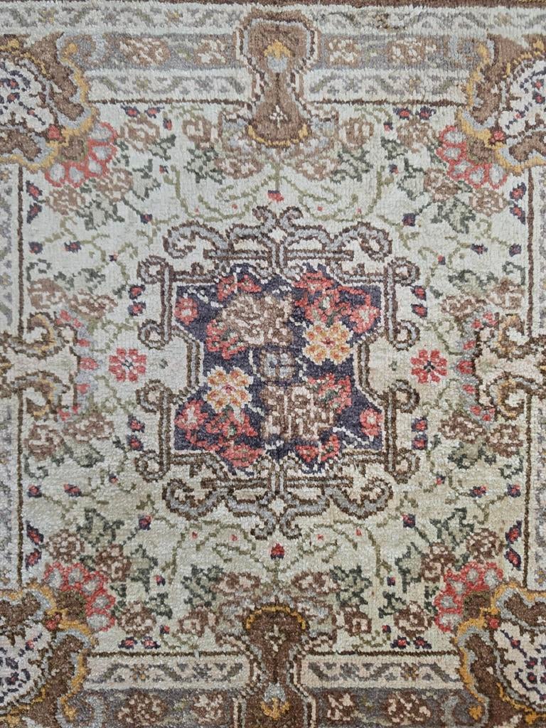 Handgeknoopt oosters Zijde Hereke tapijt vierkant 52x55cm, Crème, 50 tot 100 cm, Zo goed als nieuw, Onbekend