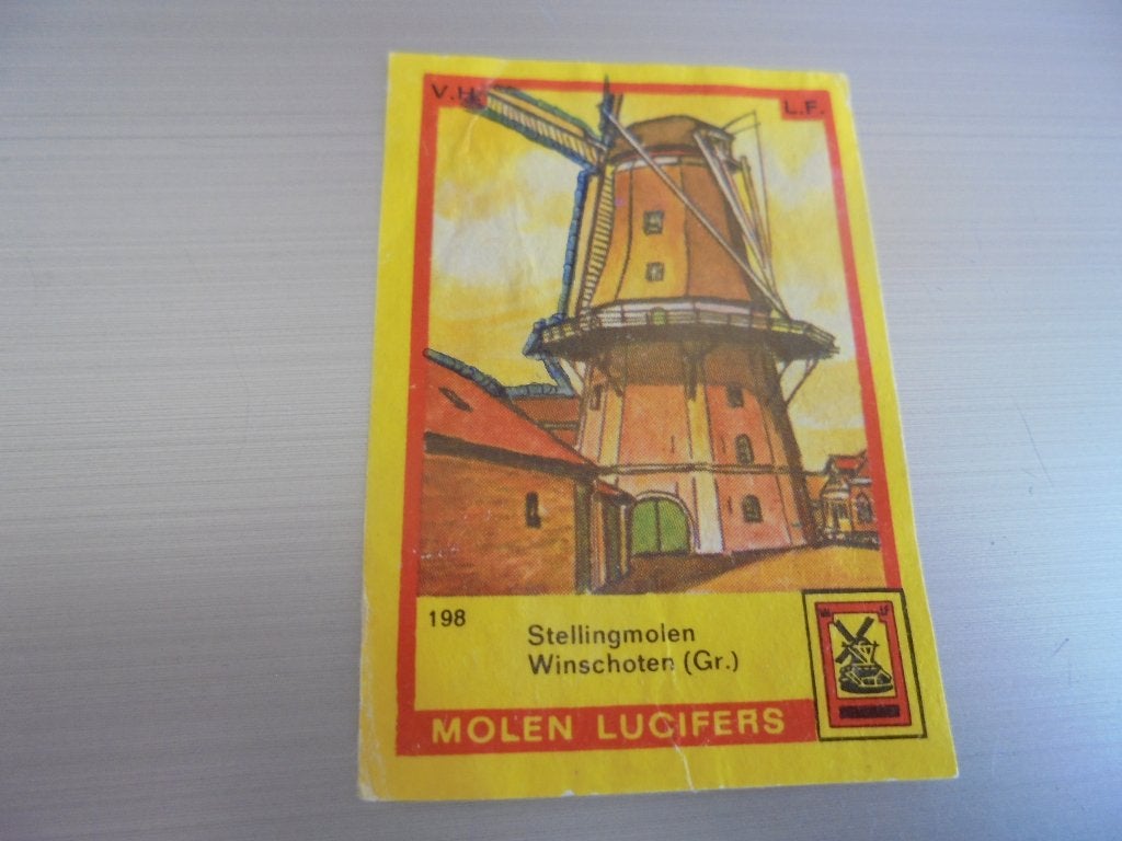 Oud lucifermerk Stellingmolen in WINSCHOTEN Groningen, Verzamelen, Ophalen of Verzenden, Zo goed als nieuw, Luciferdoosjes of -merken