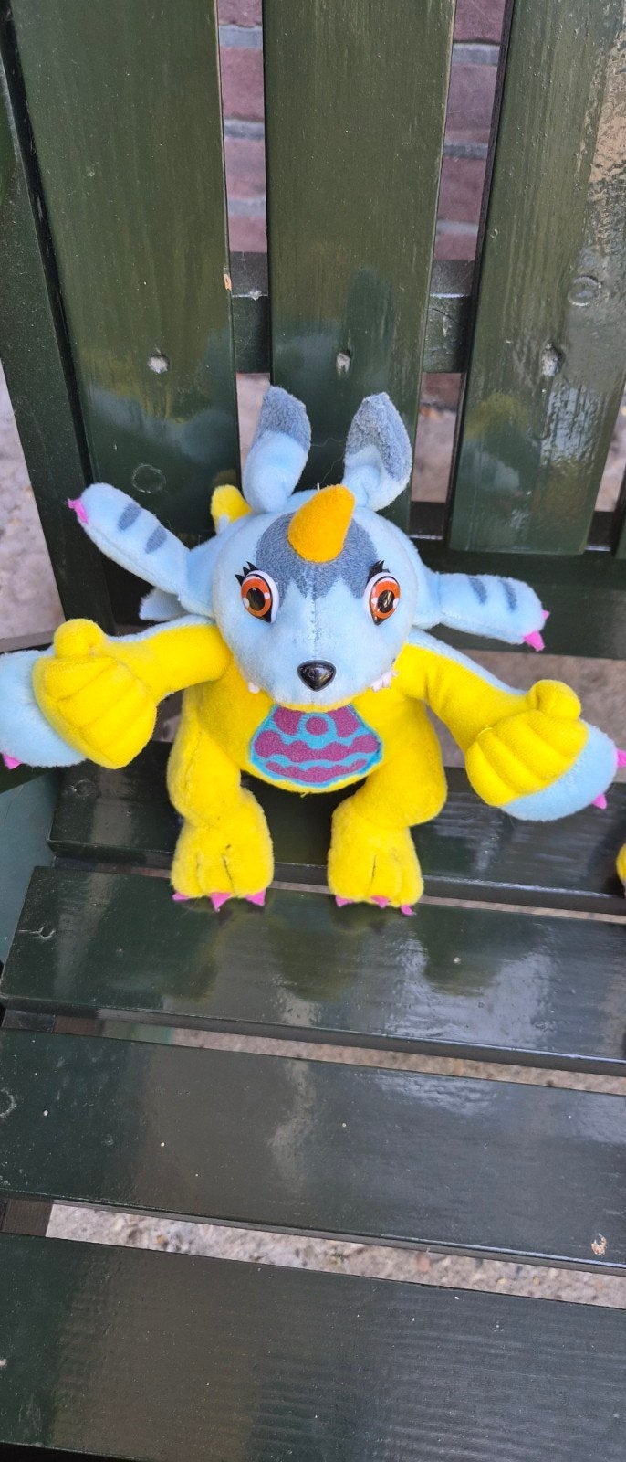 2 Vintag knuffels origineel Agumon en Gabumon van Digimon, Gebruikt, Geel, Overige typen, Ophalen of Verzenden