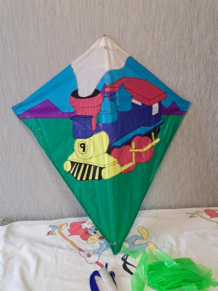 Knoop Kites Vlieger met Trein Design - Zo Goed als Nieuw, Sport en Fitness, Vliegeren, Ophalen of Verzenden, Zo goed als nieuw