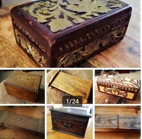 Diverse oude houten kistjes uitgesneden bewerkt oosters, Antiek en Kunst, Ophalen of Verzenden