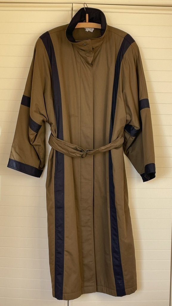 Vintage Estelle d'Ore Bruin met Blauwe banen Jas maat 42, Ophalen of Verzenden, Zo goed als nieuw, Maat 42/44 (L), Bruin